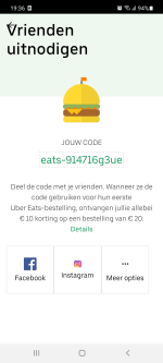 €10 korting op je uber eats bestelling