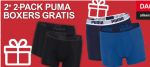 1+1 gratis op alle duo pack boxers van Puma