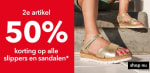 2e artikel 50% korting op slippers en sandalen bij Scapino