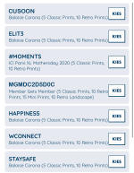 Verschillende codes die momenteel gelden bij STAMPIX