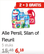 alle persil, silan of fleuril wasmiddelen 2 + 3 gratis bij Coop