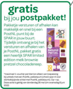 Gratis Brownie Pretzel Melkchocoladereep t.w.v. € 2,85 bij het afhalen en/of verzenden van een pakketje bij de Spar