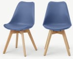 Juego de 2 sillas de comedor, azul real con patas de roble por 59€