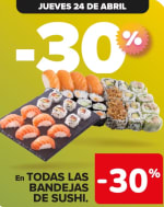30% descuento en todas las bandejas de Sushi