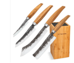 Juego de 4 Cuchillos Profesionales Claveles Takumi Forjados y Soporte de Bambú por 108,94€