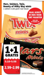 Diverse soorten chocolade mini's mixzakken 1+1 gratis bij Poiesz-supermarkten