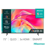 Hisense 75E7KQTUK 75 Inch QLED 4K Ultra HD Smart TV for £599.98