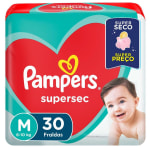 Fraldas da Pampers Supersec, tamanho M com 30 uni - R$ 26,99