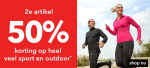 2e artikel 50% korting geldig op sport en outdoor kleding bij Scapino