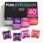 Durex - Fun Explosion, Pack Preservativos Sabor Fresa, Dame Placer, Sensitivo Suave y Contacto Total, 40 Condones, 52 y 56 mm por 21,30 (cuenta nueva 12,78€)