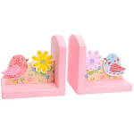 Boekensteun roze met vrolijke vogeltjes