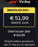 eerste jaar korting op F1 tv PRO