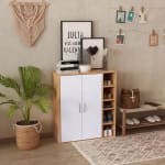 Armario Zapatero Djabu Homcom 5 estantes ajustables armario blanco/natural 91x80x32cm por 71,99€