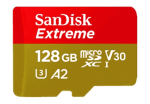Tarjeta Micro SDXC - SanDisk Extreme, 128 GB, 160 MB/s, UHS-I, U3, V30, A2, Clase 10, Adaptador SD, Multicolor por 11,99€.