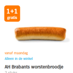 1+1 gratis op een AH Brabants worstenbroodje