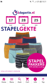 Stapelgekte op 1dagactie en 35% extra korting op boxershorts