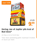 Hertog Jan of Jupiler pils krat of Bud doos voor €9,99