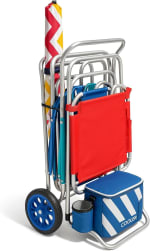 Carro Playa Plegable con 2 Ruedas Giratorias Estructura de Aluminio Convertible en Mesa y Portasillas Incluye Neceser y Rejilla por 33,95€