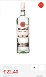 Bacardi Carta Blanca Rum 1liter aan 22,40€ incl. Btw