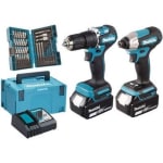 Pack BRUSHLESS MAKITA 18V : perceuse à percussion + visseuse à chocs - 2 bat. Li-Ion 3Ah + chargeur + MAKPAC & accessoires à 249,90€