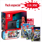 Nintendo Switch Neon con Joy-con + 3 videojuegos fisicos + Funda + protector, por 319,95€