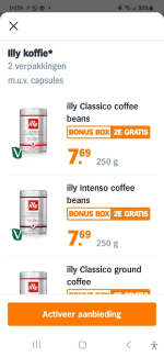 Alle illy koffiebonen 1+1 gratis bij de AH