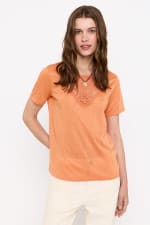 Camiseta parche guipur cuello redondo para Mujer Cortefiel por 5.99€