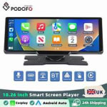 Podofo 10.26" Wireless CarPlay Android Auto Dashboard Screen for £12.15 with Code