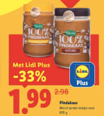 100% Pindkaas met of zonder nootjes voor €1,99 bij de Lidl