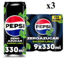 3 Pack de 9 Latas de Pepsi Zero Lima Bebida de cola 330 ml por 13.18€