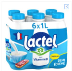 Pack de 6 bouteilles de lait demi-écrémé UHT Vitamine D LACTEL à 7,56€