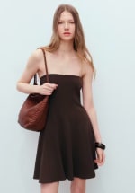 Mango Vestido Palabra de Honor Tablas Marrón por 4,99€