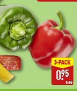 3-pack paprikamix voor €0,95 bij Aldi