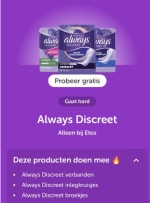 Probeer Always discreet gratis via Tikkie bij de Etos