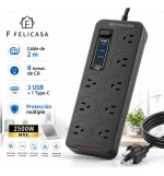 Multicontactos 2 m con 8 salidas, 3 USB y 1 USB-C por $89 en Mercado Libre