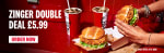 KFC Zinger Double Deal – 2 Burgers & 2 Drinks for £5.99
