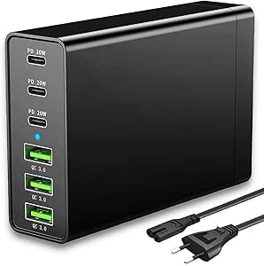 Cargador USB C, 96 W, GaN 6 puertos, estación de carga múltiple por 10.99€