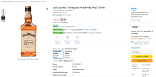 Jack Daniels Tennessee Honey 700 ml por $339 en Amazon