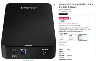 Intenso 6031516 Memory 8Tb Center Externe Harde Schijf voor €145.99 bij Amazon