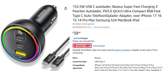 Baseus Super Fast Charging 3 Poorten Autolader voor €19,99 bij Amazon