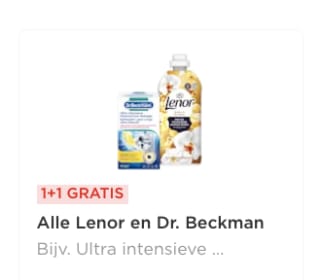 1+1 gratis op alle Lenor en Dr. Beckman bij de Plus