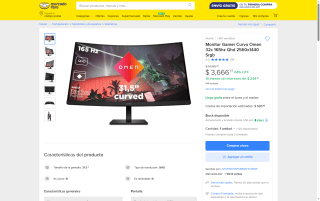 Monitor Omen 32c 165hz QHD por $4,013 | Oferta Mercado Libre