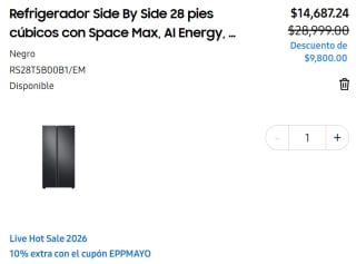 Refrigerador Side By Side 28 pies cúbicos por $11,235 | Santander