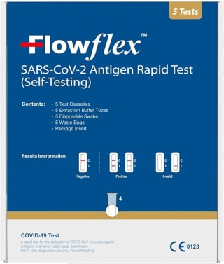 Flowflex One Step Lateral Flow One Step Test Kit for Sars-CoV-2 Antigen | 5 Tests - S