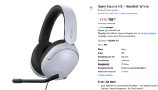 Sony INZONE H3 - Gaming Headset voor €36,99 bij Amazon