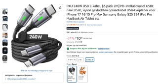 INIU 240W USB-C kabel 2-pack 2m voor €6,59 bij Amazon