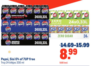 24 blikjes Pepsi, sisi of 7up - 330cl. voor €9,80 bij de makro