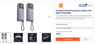 2x Xiaomi 165 W Powerbank (10.000 mAh) voor €49,55