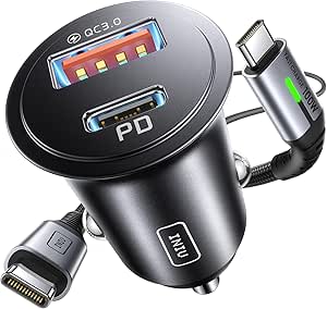 INIU Cargador Coche Carga Rápida, 60W + QC3.0 Car Charger+[1m] 100W Cable por 5.32€