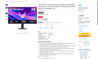 Monitor Gamer LG Ultragear 24" FullHD 144Hz por $2,099 | Amazon
